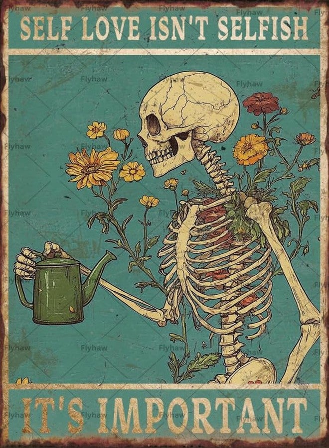 Flyhaw Retro Skull Decor Tin Sign Home Metal Mental Health Matters Poster Skeletons Self Love Isn't Selfish It's Important Postertattoo Skull Aluminum Wall Art Decor Public 8x12 Inch - Image 1